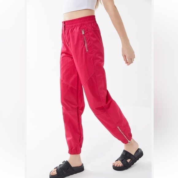 Urban Outfitters Pants - Urban Outfitters Nylon Jogger Pants Pixie Waisted Hot Pink Size Small Zippers
